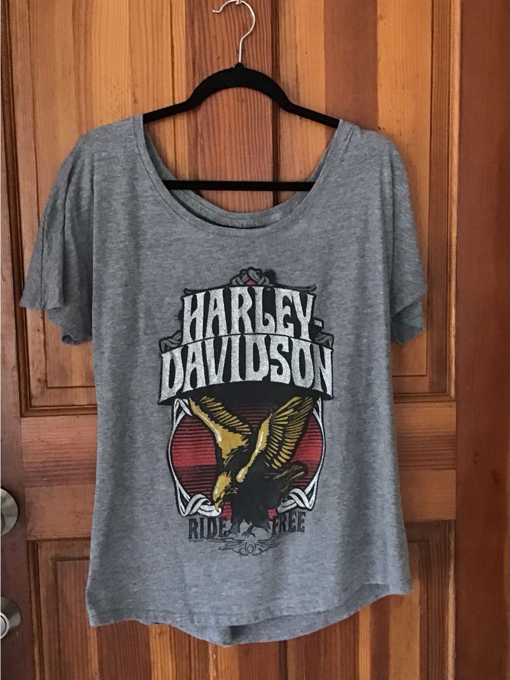 Harley-Davidson Gray Scoop Neck Tee with Eagle Graphic